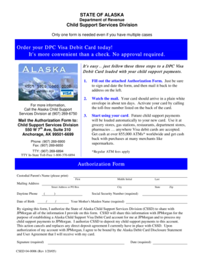 Alaska Child Support Visa Debit Card Authorization Form