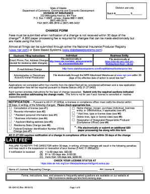 Alaska Insurance License Change Form