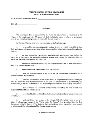 Ohio Adoption Affidavit Form