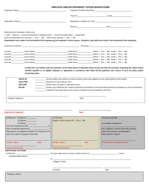Employee and Dependent Tuition Waiver Form