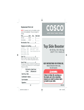 Replacement Parts List and Order Form
