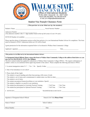 Student Visa Transfer Clearance Form