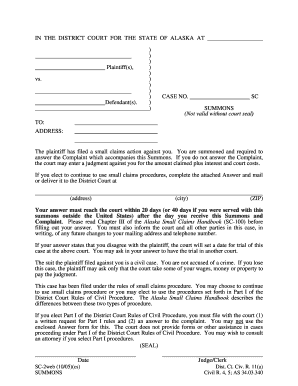 Alaska Small Claims Summons