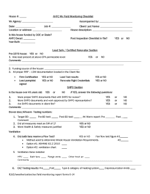 AHFC Weatherization Field Monitoring Checklist