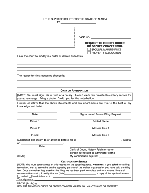 Request to Modify Order or Decree Concerning Spousal Maintenance or Property