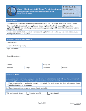 Class I Municipal Solid Waste Permit Application