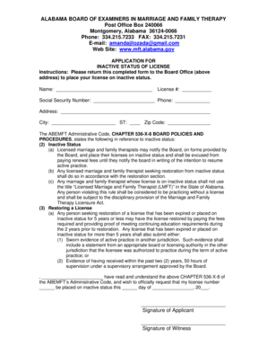 2010e form pdf - ALABAMA BOARD OF EXAMINERS IN MARRIAGE AND FAMILY THERAPY Post Office Box 240066 Montgomery, Alabama 361240066 Phone: 334 - mft alabama