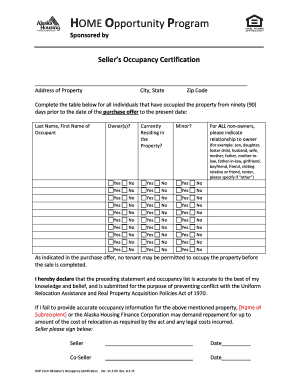 Seller's Occupancy Certification