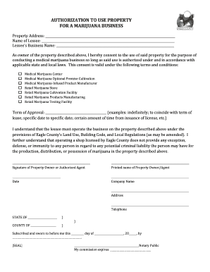 Authorization to Use Property for Marijuana Business