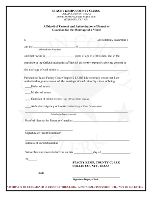 Affidavit of Consent for Minor Marriage