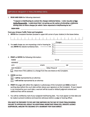 Arizona Traffic Ticket Trial Request Form