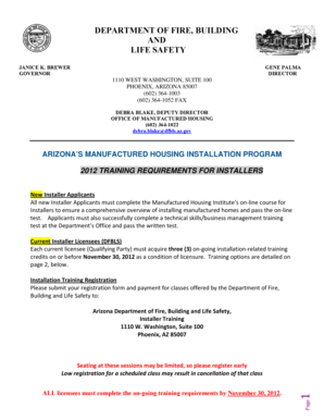 Arizona Manufactured Housing Installer Training Form