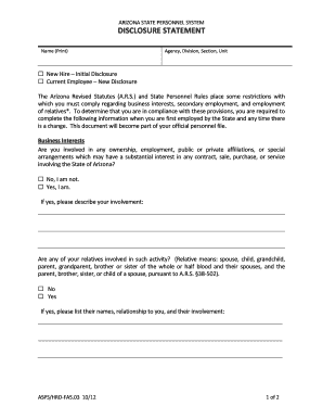 Arizona State Employee Disclosure Statement