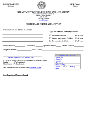 Arizona Certificate Order Application