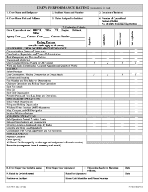 Incident Personnel Performance Rating Form ICS 225