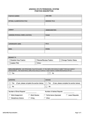 Arizona State Personnel Position Description Form