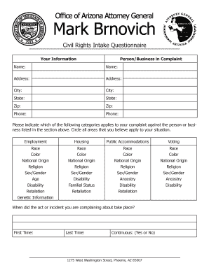 Arizona Civil Rights Intake Questionnaire