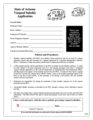 Arizona Vanpool Subsidy Application