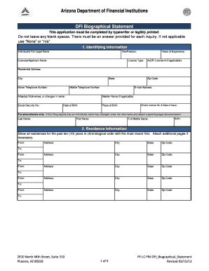 Arizona DFI Biographical Statement