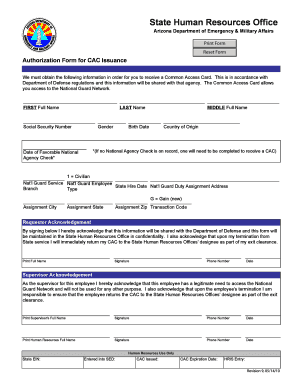 Authorization Form for CAC Issuance