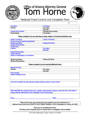 Arizona Medicaid Fraud Complaint Form
