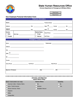 Arizona New Employee Personal Information Form
