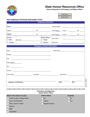 Arizona New Employee Personal Information Form