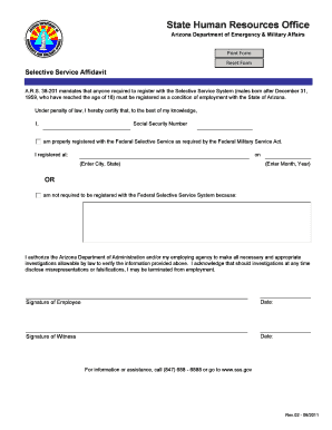 Arizona Selective Service Affidavit