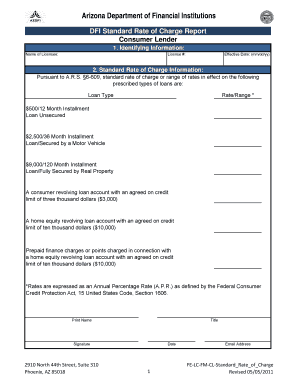 Arizona Standard Rate of Charge Report