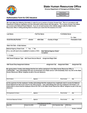 Authorization Form for CAC Issuance