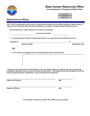 Arizona Selective Service Affidavit