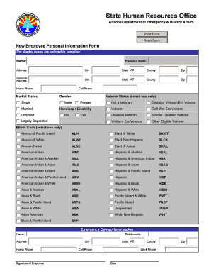Arizona New Employee Personal Information Form