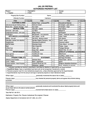 Alaska Jail Property Authorization Form