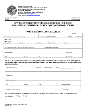 Arizona Professional Counselor Licensure Application