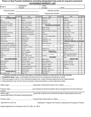 Alaska Prison Property Inventory Form