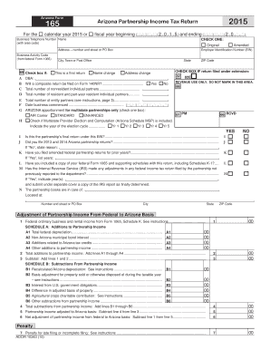 Arizona Form 165 Partnership Income Tax Return 2015