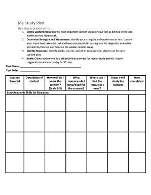 Study Plan Worksheet