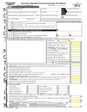 Arizona Form 140PY Part-Year Resident Personal Income Tax Return