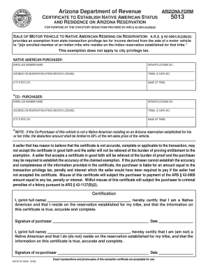 Arizona Native American Status Certificate