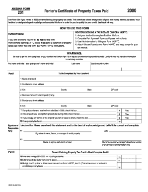 Arizona Renter's Property Tax Certificate