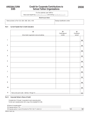 Arizona Form 335 Credit for Corporate Contributions to School Tuition Organizations