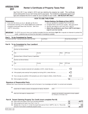 Arizona Renter's Property Tax Certificate