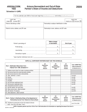 Arizona Nonresident Partner Schedule K-1(NR)