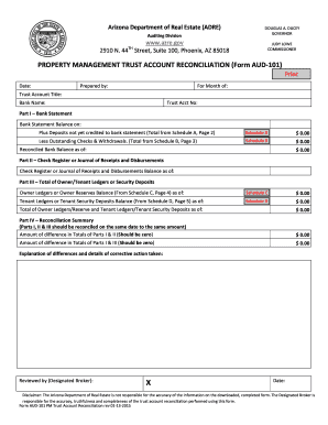 Arizona Property Management Trust Account Reconciliation Form