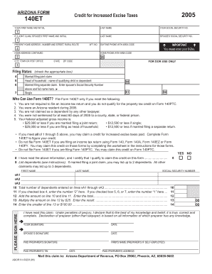 Arizona Form 140ET Credit for Increased Excise Taxes 2005