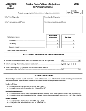 Arizona Form Resident Partner's Share of Adjustment 2000