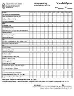 Arizona Daily Inspection Log for Vacuum Assist Systems
