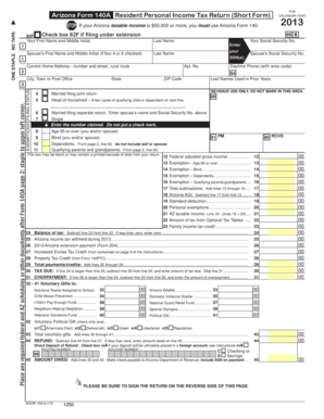 Arizona Form 140A Resident Personal Income Tax Return