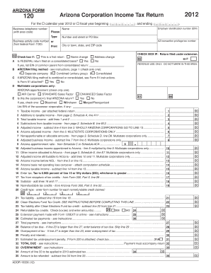 Arizona Corporation Income Tax Return 2012