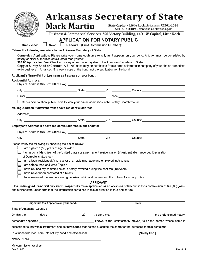 Fillable Online sos arkansas APPLICATION FOR NOTARY PUBLIC Mark
